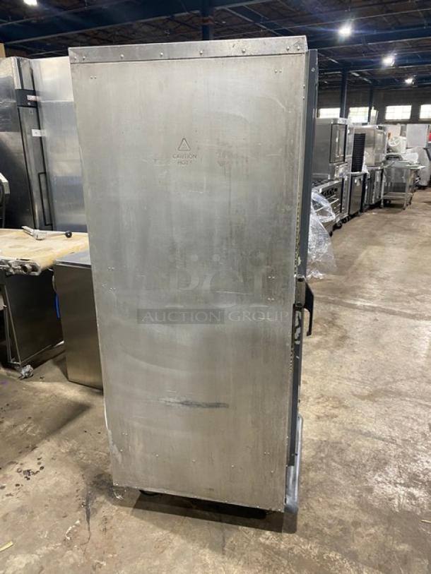 Metro C5-1 Series commercial heated cabinet, single glass door, Model C519-CFC-U, stainless steel, on casters, 120V.