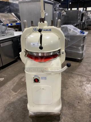 Edmund Schroder Fortuna dough divider/rounding machine, model SN: 4-22222. Electric, semi-automatic, with red rounding plate.