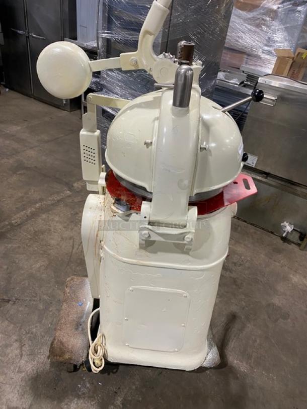 Edmund Schroder Fortuna dough divider/rounding machine, semi-automatic, floor model with red plate, electric, Model SN 4-22222, 208V.