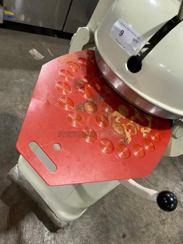 Edmund Schroder Fortuna dough divider/rounding machine with red plate, model 4-22222, 208V, semi-automatic, floor model.