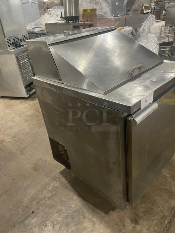 Leader Commercial Stainless Steel Prep Table, Model NSFM27, Bain Marie style, with poly coated rack, on casters.