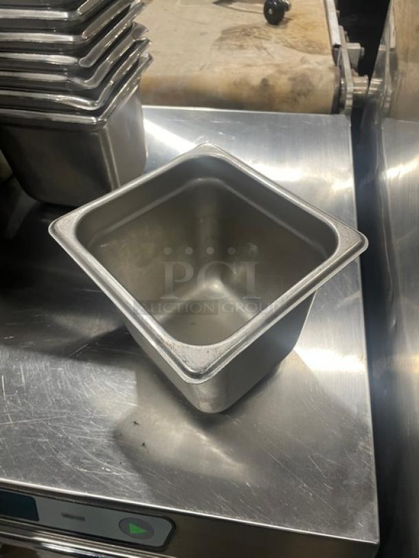 Commercial stainless steel steamtable pan, excellent condition, stackable design, durable construction for hotel use.