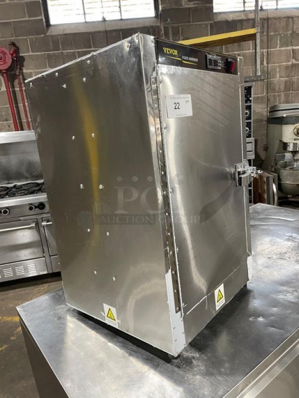 Vevor commercial stainless steel electric food warmer with digital controls on legs; clean, good condition, item 22.
