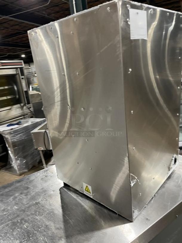 Vevor stainless steel countertop food warmer with digital controls, on legs. New condition, suitable for commercial use.