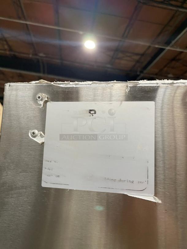 Vevor stainless steel electric countertop food warmer with digital controls, on legs, visible label on front with minor wear.