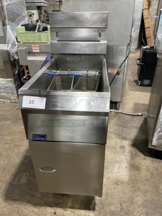 Pitco Frialator Series Commercial Stainless Steel Natural Gas Powered Deep Fat Fryer! With Back Splash & Basket Hanger! With Fry Basket! On Legs! - Item #1212221