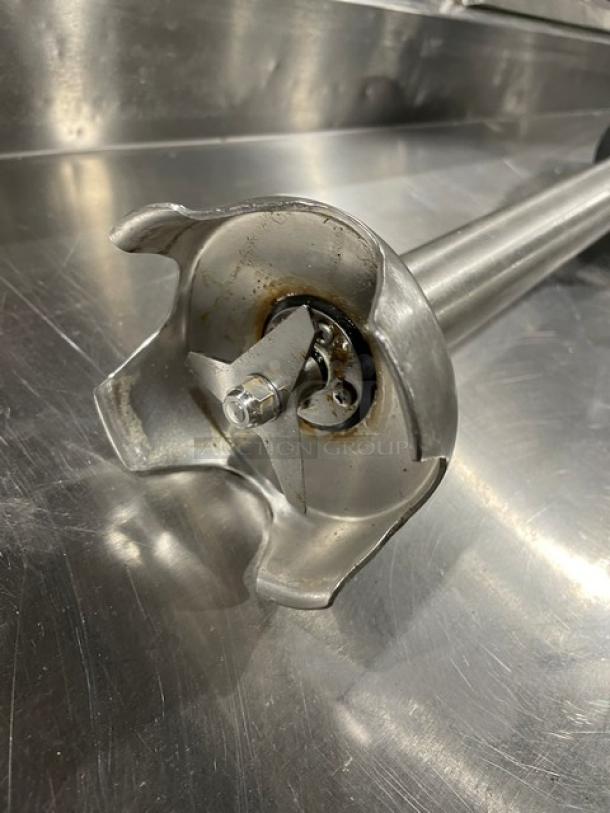 Waring Big Stik immersion blender with stainless steel shaft and black handle. Commercial use, excellent condition.