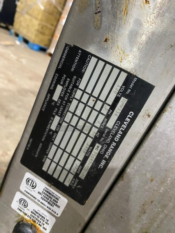 Cleveland Range sticker label showing voltage and specifications for BMR32/BMW334 rotisserie and warmer.