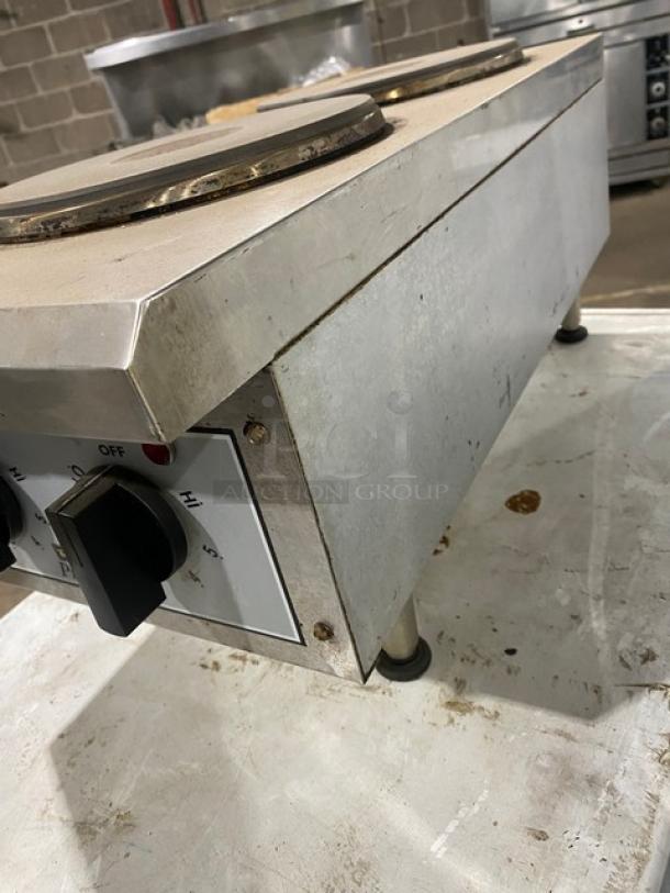 Toastmaster Pro-Series 2-Burner Stainless Steel Hot Plate Range, Model THPF, electric powered, commercial-grade.