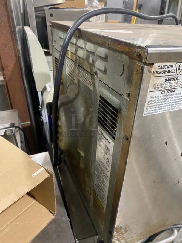 Merrychef Eikon E4S 2014 commercial stainless steel countertop rapid-cook turbo oven, electric, 208/240V 2 Phase, signs of use.