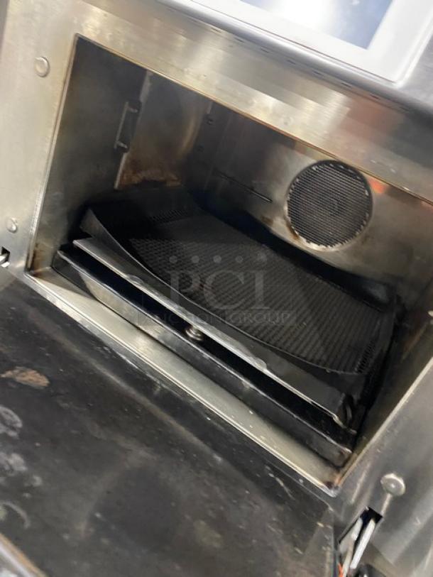 Merrychef Eikon E4S high-speed turbo oven, stainless steel, electric, 2014 model, interior view, used condition.