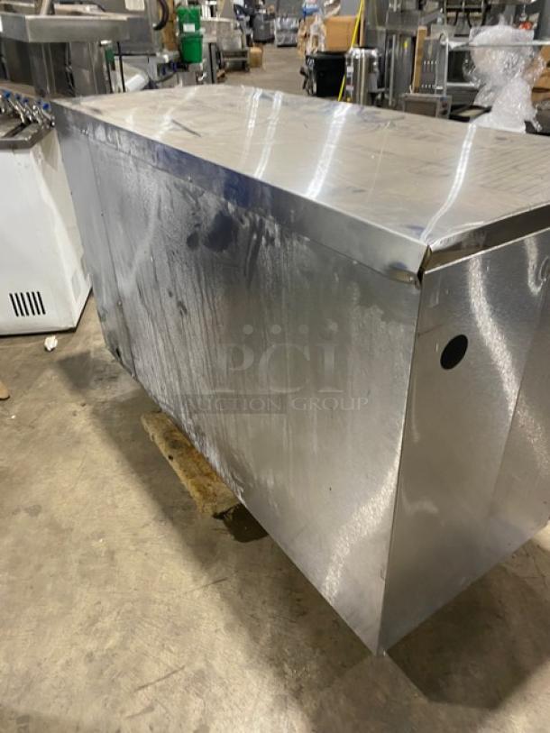 Perlick BS60 Commercial 2-Door 60" Back Bar Refrigerator, stainless steel, with solid black doors, 115V, 1 Phase.