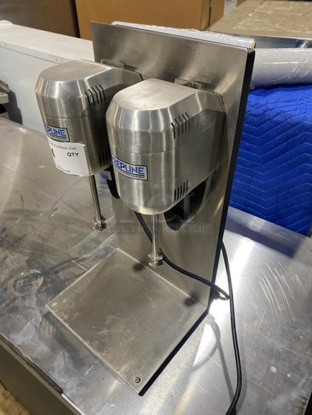 Prepline commercial stainless steel double spindle drink mixer, model DMB21, in good condition. Electric, 110-120V.