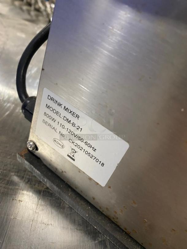 Prepline stainless steel electric drink mixer, model DM-B-21, serial CK20210527018, 110-120V, 800W, used condition.