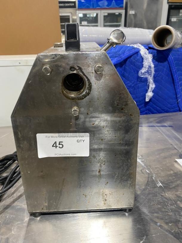 American Eagle AE-VS22 stainless steel food-processing machine motor unit, on legs, visible wear, includes serial number 22N1704388.