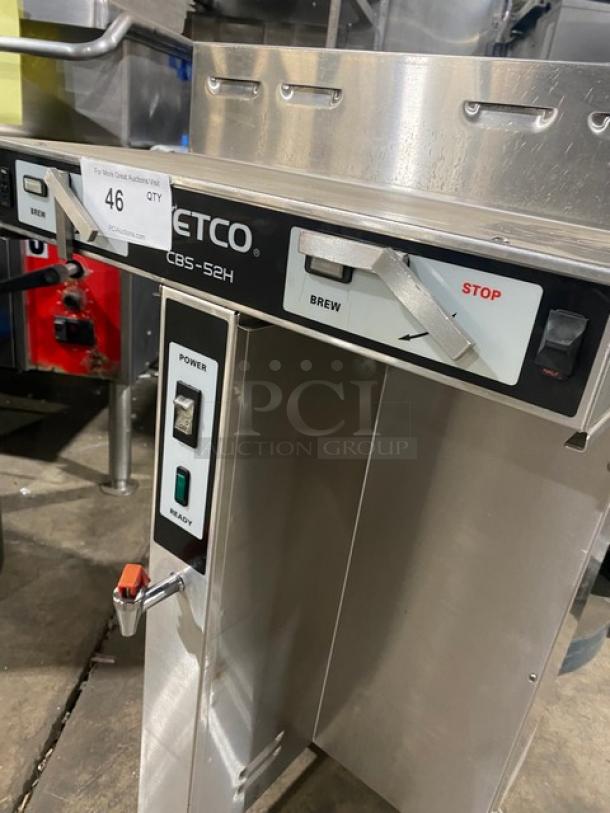 Fetco CBS-52H15 Twin Coffee Brewer, stainless steel, electric, countertop, hot water dispenser, 240V, single phase, used.