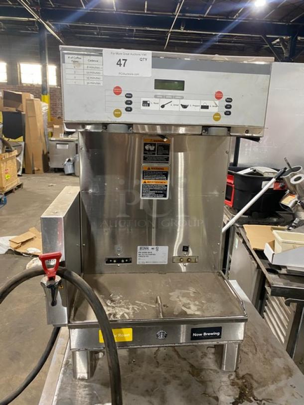 Bunn DUALSHDBC commercial coffee brewer, stainless steel, dual soft heat, digital controls, hot water dispenser, used condition.