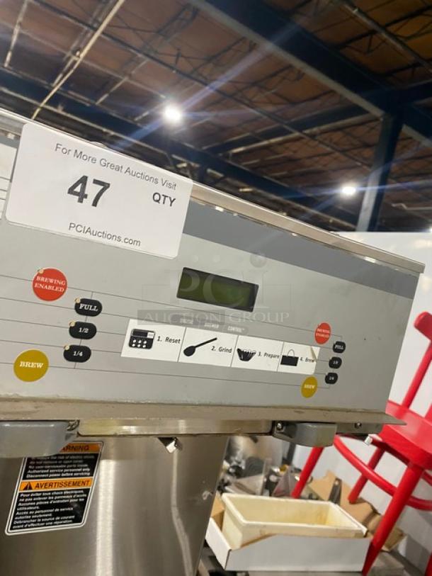 Bunn DUALSHDBC commercial coffee brewer, stainless steel with digital controls, hot water dispenser, on legs, 120/208V 1 phase.