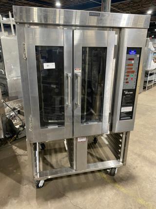 Baxter Commercial Stainless Steel Natural Gas Powered Mini Rotating-Rack Convection Oven! With Digital Control! With Interior 8-Pan Rotating Rack! With Open-Base Pan-Holding Underneath! Model: OV300G SN: 24-1039090! On Casters! - Item #1212412