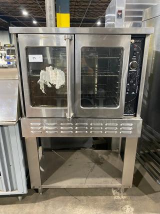 American Range Majestic Series Commercial Stainless Steel Natural Gas Powered Single Stack Convection Oven! With Thermostatic Control! With Wired Oven Rack & Single Undershelf Equipment Stand! On Legs! WORKING WHEN REMOVED! - Item #1212416