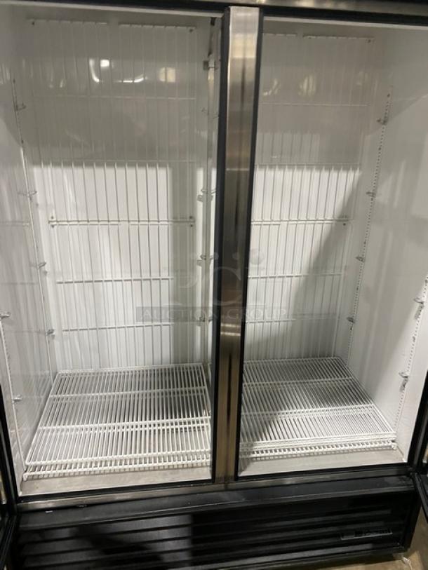 True Commercial Double Glass Swing Door Freezer, Model GDM-49F-LD, Energy Star Certified, poly-coated wire racks.