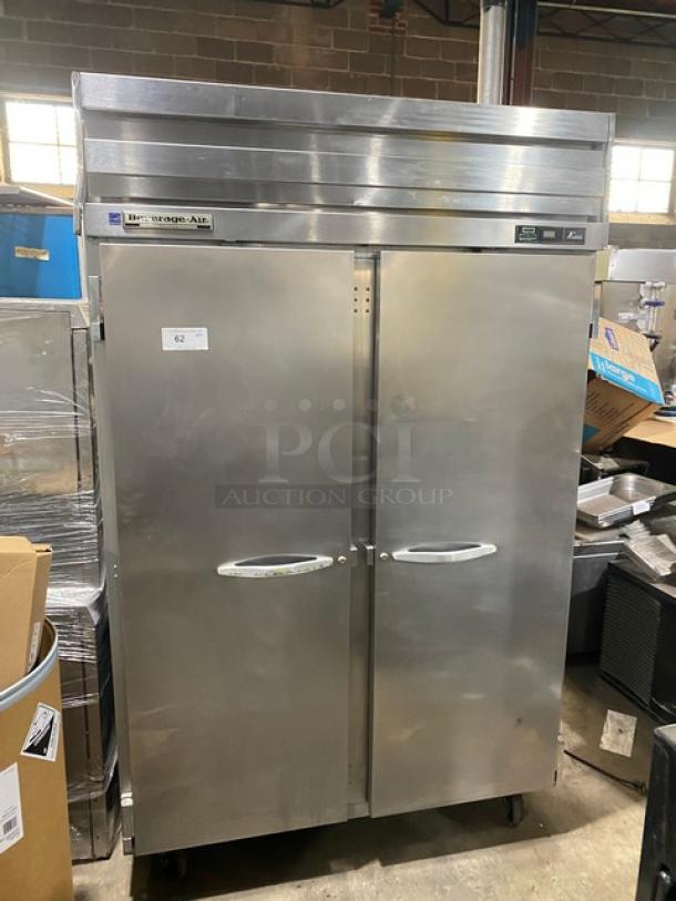 Beverage-Air E-Series 2-door stainless steel refrigerator, model ER48-1AS, Energy Star, on casters, poly coated wired rack.