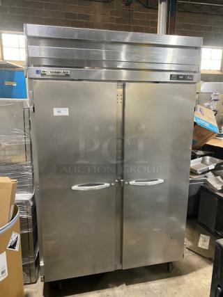 Beverage-Air E-Series 2-door stainless steel refrigerator, model ER48-1AS, Energy Star, on casters, poly coated wired rack.