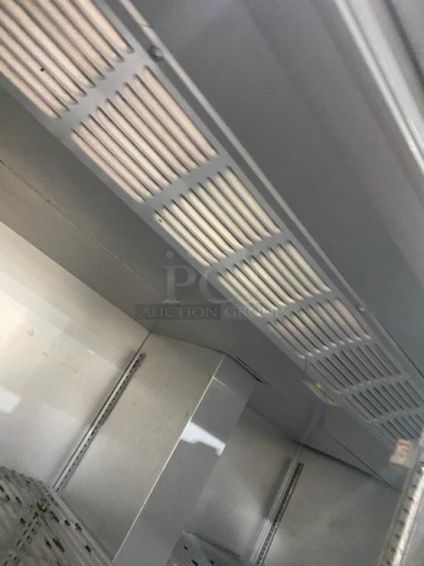 Beverage-Air E-Series commercial stainless steel 2-door reach-in refrigerator interior with poly-coated wired rack, model ER481AS.