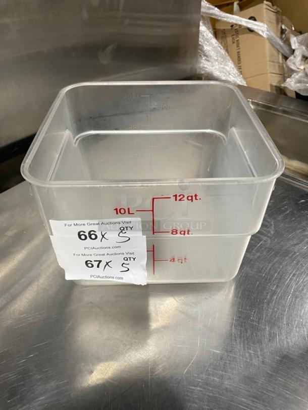 Cambro Commercial 12 Qt. Clear Polycarbonate Food Container, marked with red measurements, in good condition.
