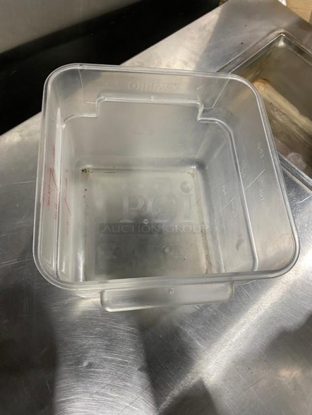 Cambro clear polycarbonate 12 Qt. food container, commercial grade, square shape, with measurement markings, lightly used.