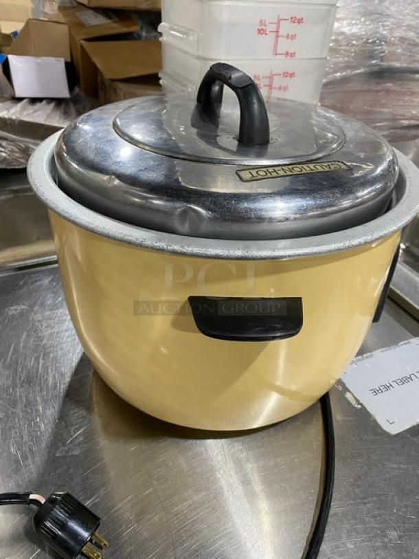 Town Commercial Electric 37-Cup Rice Cooker, Model 57137. Includes lid. Yellow with black handles. 120V.