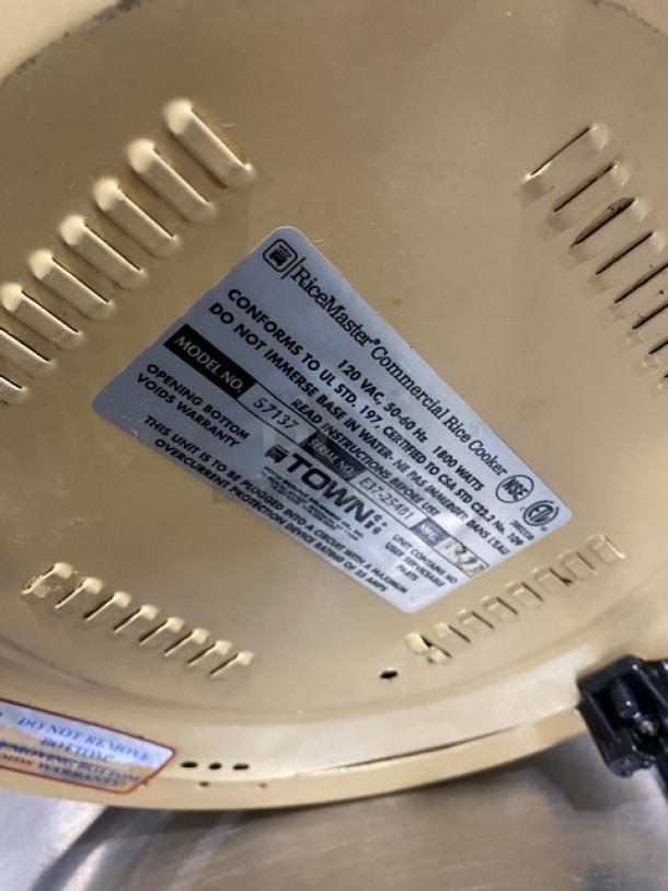 Town commercial electric 37-cup rice cooker, model 57137, with lid. Serial number E37-25481, 120V.
