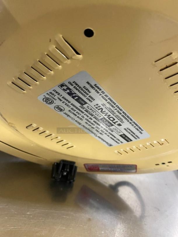 Town Commercial 37-Cup Rice Cooker, Model 57137, shown with lid, label visible. Serial: E37-25476, 120V.