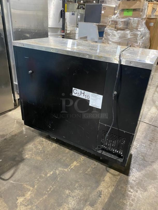 Atosa 2022 black double glass door cooler, model SBB48GGR, with stainless steel worktop, visible tag C5H10.