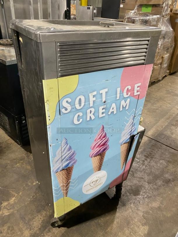 Taylor Softech Series soft serve machine, Model Y751-27, stainless steel, single flavor, electric, on casters, visible graphics.