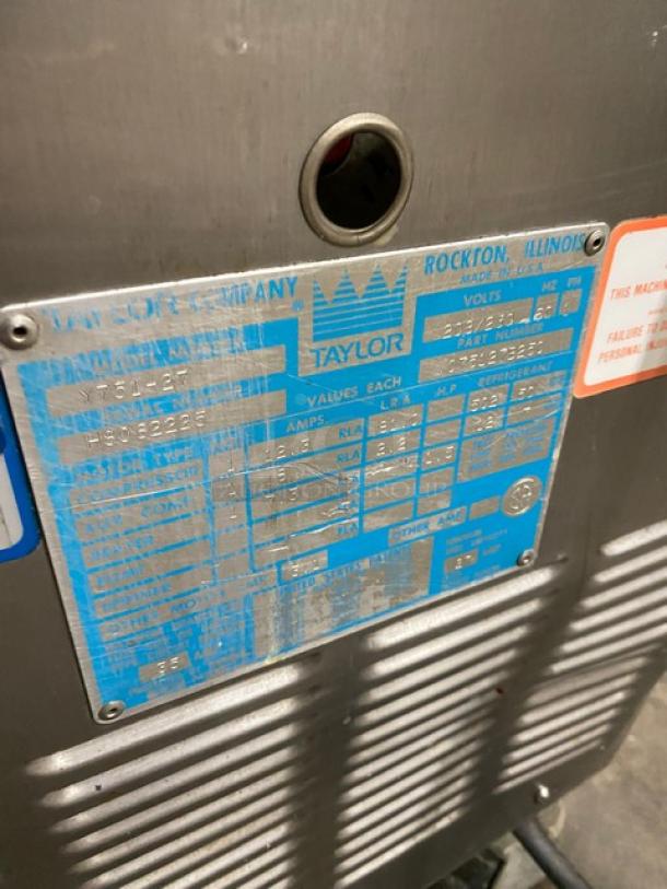 Taylor Softech Series Model Y751-27 stainless steel single flavor soft serve machine, 208/230V, 1 phase, on casters.