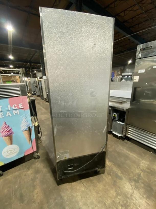 Avantco Commercial Stainless Steel Solid Single Door Refrigerator, Model 178A19RHC, on casters. 115V. Used condition.