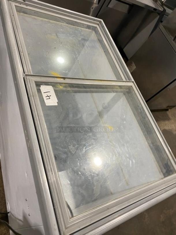 Electrolux Commercial Double Glass Sliding-Top Merchandiser Freezer, Model KCG150LW0, white, with poly-coated wire rack, 115V.