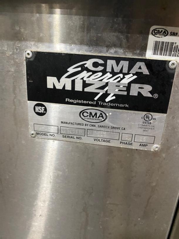 CMA Energy-Mizer L1C stainless steel undercounter glasswasher with peg rack, 115V, 1 phase, serial number 251568.