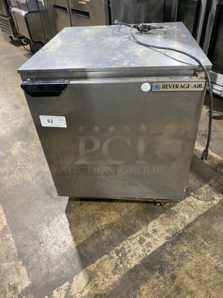 Beverage-Air UCF27AHC23 stainless steel undercounter freezer, single door, on casters, 115V, commercial use.