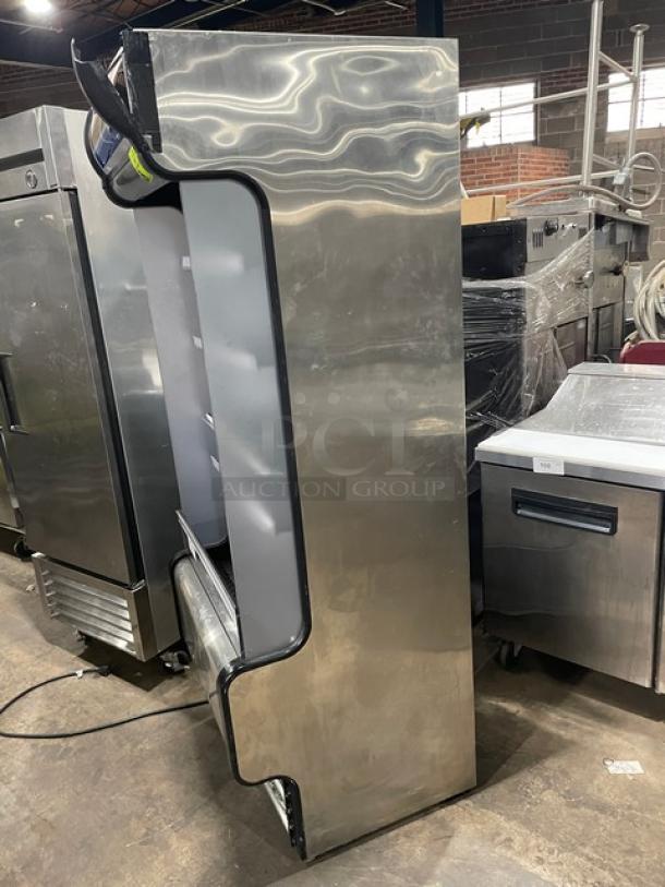 True TAC30GS stainless steel refrigerated open air merchandiser with adjustable racks, 115V 1 Phase.