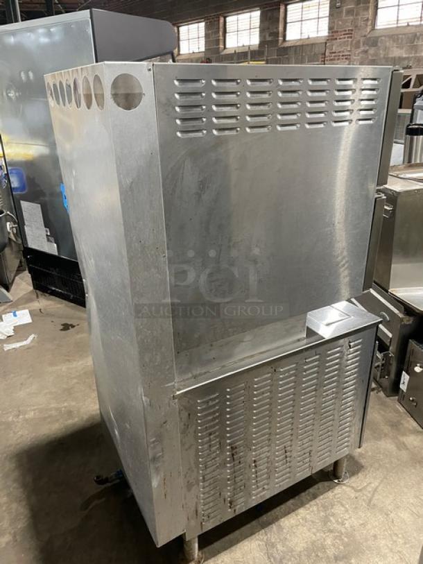 Cleveland Range dual-compartment convection steamer, Model 24CGM200, stainless steel, natural gas, on legs, 115V 1 phase.