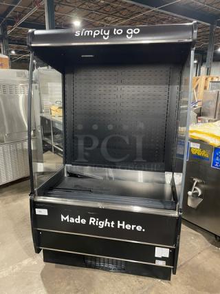 Federal Industries RSSM478SC5 black refrigerated open merchandiser, multi-tier, "Simply to go" branding, good condition.
