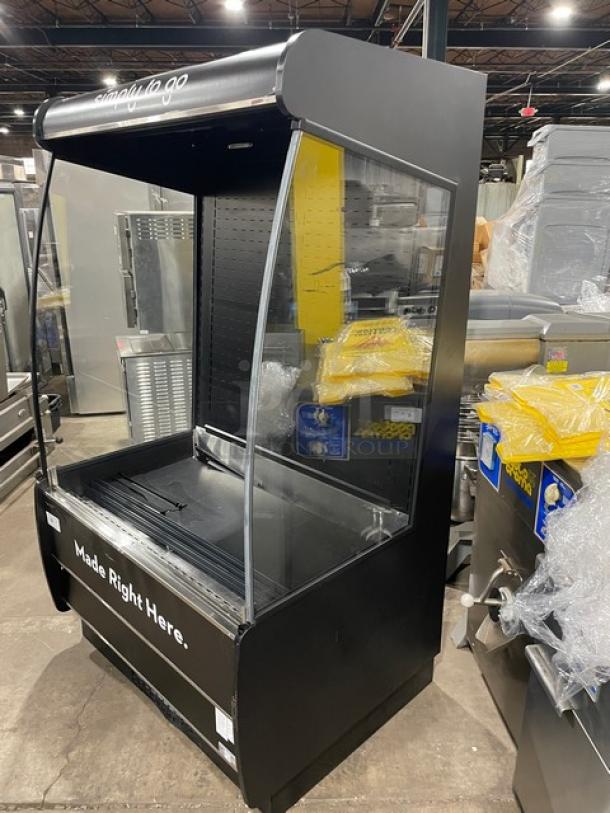 Federal Industries RSSM478SC5 refrigerated merchandiser, black, multi-tier, open, model RSSM478SC-5, 120/208-240V, "Made Right Here" branding.