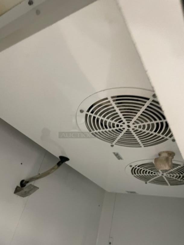 True T-49F commercial freezer interior view, showing fan and wiring. Poly-coated wired rack not visible. Model: T-49F.