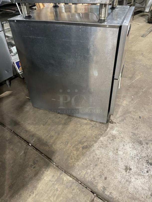 Delfield stainless steel 2-drawer undercounter refrigerator, model UCD4427N-STAR, 115V, showing side view.