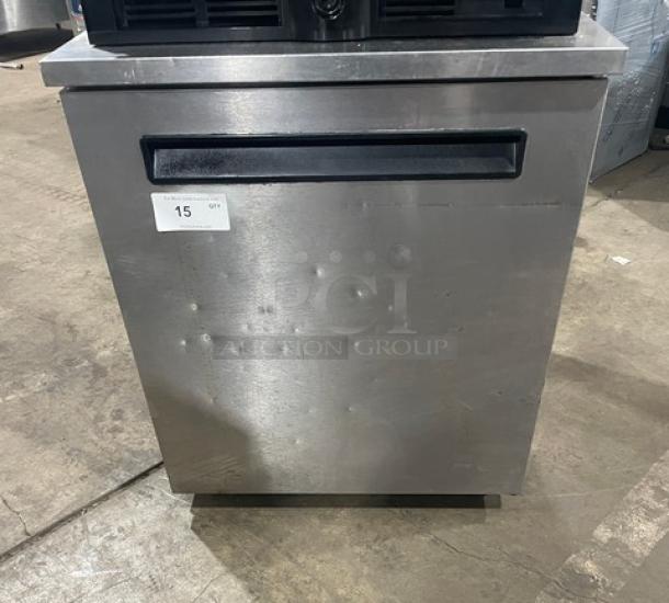 Delfield Enodis 406STAR2 undercounter refrigerator; stainless steel, single door, poly coated rack, on casters.