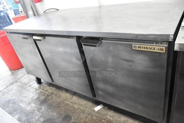 Beverage Air WTR72AY stainless steel 3-door undercounter cooler, on casters, 115V, 1 phase, commercial use.