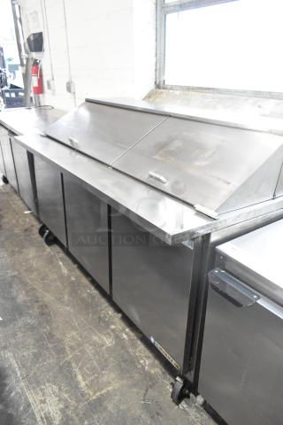 Beverage Air SPE72-30M stainless steel commercial sandwich salad prep table. Features bain marie, commercial casters, 115 volts.