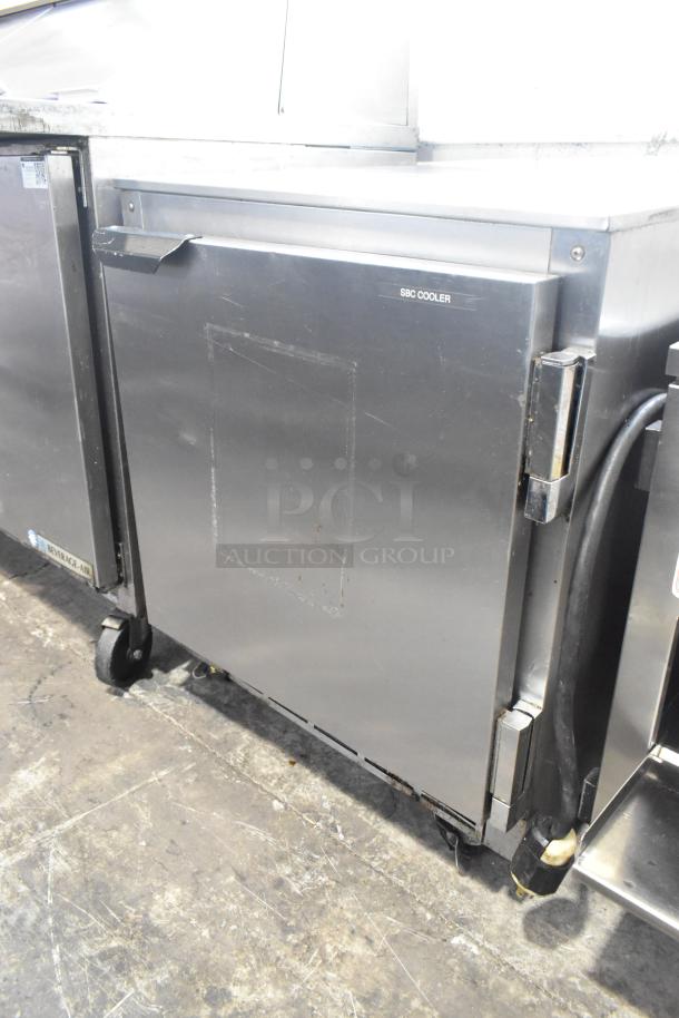 Beverage Air UCR27A stainless steel undercounter cooler, single door, on casters, 115V, 1 phase, commercial condition.